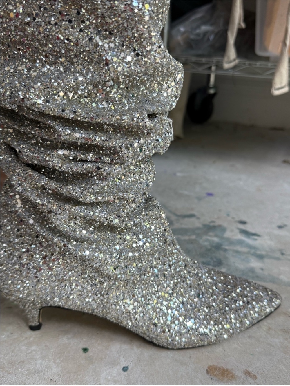 Kate Spade Olina Silver Glitter Tall Boots Kitten Heels In Box 8.5 - Picture 5 of 9